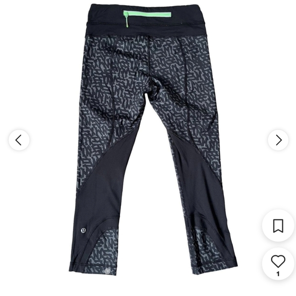 Lululemon Run Inspire Crop II Block it Pocket Leggings Black Grey Size 4 - Picture 2 of 13